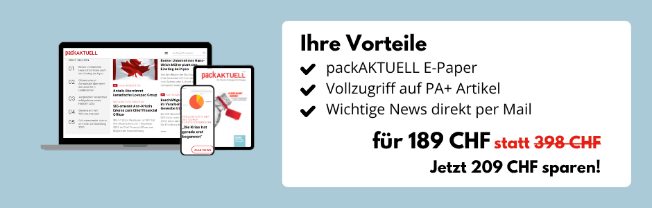 Ihre Vorteile: packAKTUELL E-Paper, Vollzugriff auf PA+ Artikel und Wichtige News direkt per Mail. Für 189 CHF statt 398 CHF. Jetzt 209 CHF sparen!